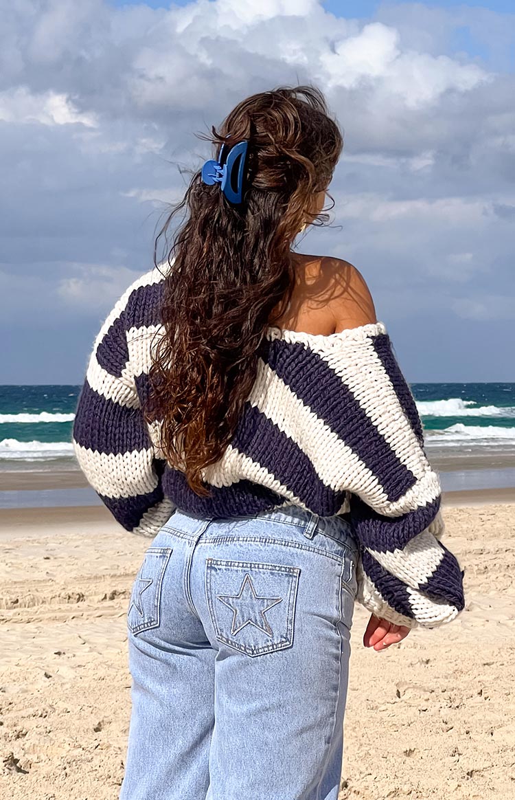 Delvey Navy Striped Knit Sweater