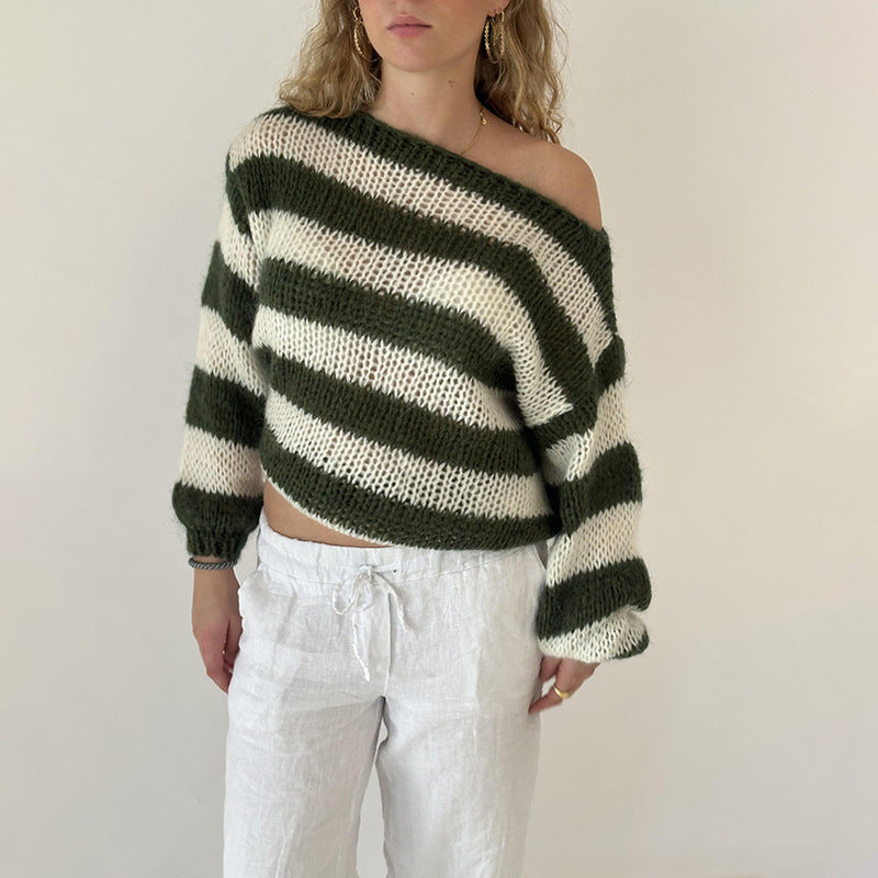 Delvey Navy Striped Knit Sweater